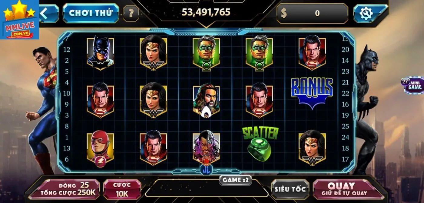 Hướng dẫn chơi game Nổ hũ Justice League tại MMLive